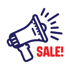 Blue Megaphone Label Special Offer and sale isolated on white background	