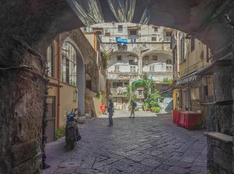 Picturesque courtyard in old town Naples