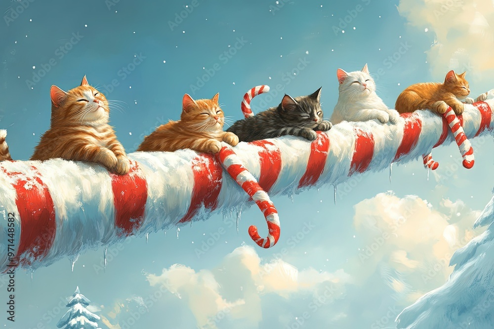 Wall mural a group of cats sitting on top of a candy cane