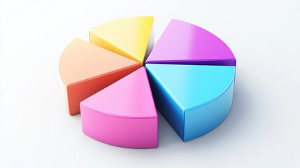Obraz premium A segmented 3D pie chart with raised portions, set against a minimalist white background, emphasizing key data points and trends in business analysis.