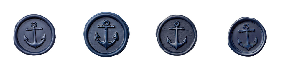 Set of decorative anchor icons in navy blue, perfect for nautical themes, maritime designs, or beach-inspired projects. transparent background © wanavit