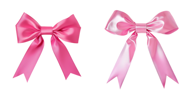 Two beautiful pink satin bows with varying shades, perfect for embellishing gifts or creating decorative accents. transparent background