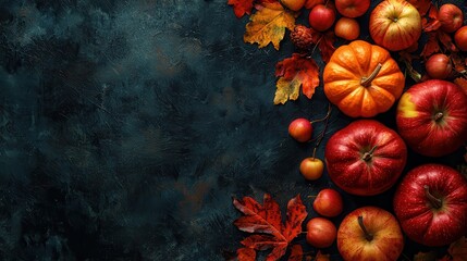 Pumpkins and Apples on Dark Moody Background