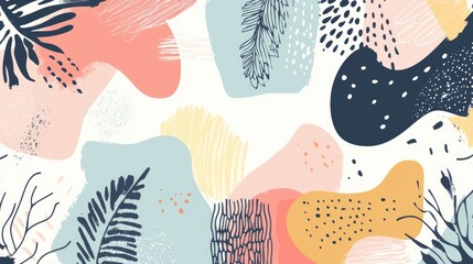 Fototapeta premium Abstract background featuring diverse shapes and doodle elements in pastel hues A contemporary vector illustration reflecting modern trends
