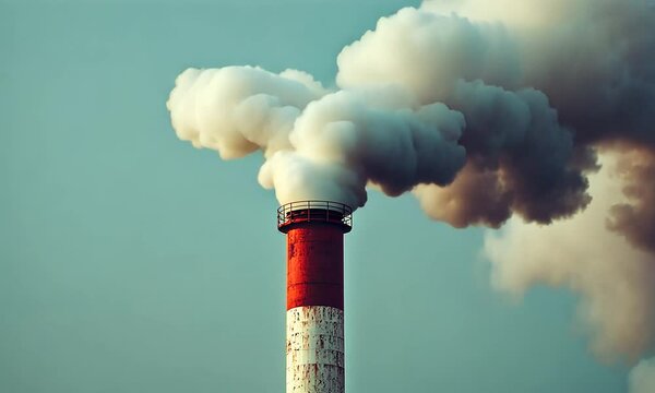 smoke from pipe of red color. environmental pollution