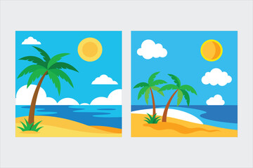 Obraz premium Sunny beach palm tree vector illustration