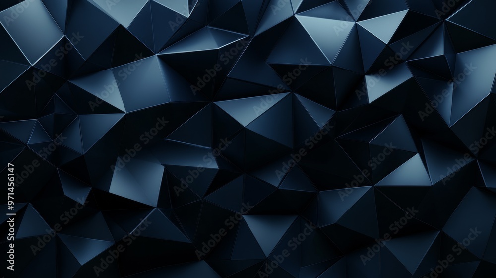 Poster abstract dark navy and silver geometric background: 3d polygonal gradient with matte shimmer