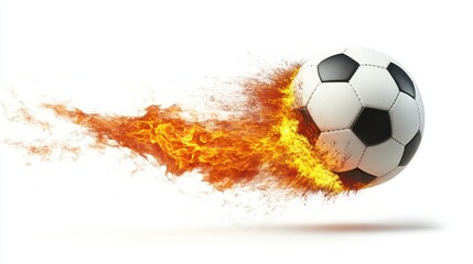 Fototapeta premium soccer ball moving in fast with flame trails that show how fast the ball is crushing, isolated on white background
