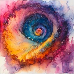 Fototapeta premium Abstract Watercolor Painting with Swirling Colors and Golden Glitter