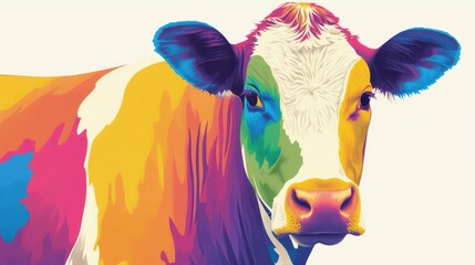 Colorful cow print design with a vibrant rainbow theme