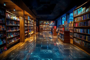 Hallway of a modern minimalist bookstore