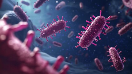 Vivid depiction of a bacterium in a microscopic view, showcasing intricate details and vibrant colors against a dark background.