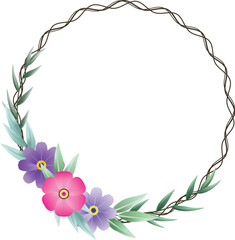 Obraz premium Botanical circle frame with flowers and leaves