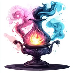 A glowing enchanted lamp with swirling smoke, magical object, watercolor style, soft tones, isolated on white background