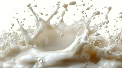 A close-up of milk splashing, creating dynamic shapes and textures.