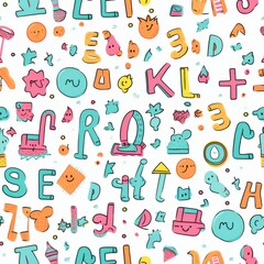 Colorful Hand Drawn Alphabet Letters Seamless Pattern Background