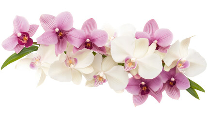 A beautiful arrangement of pink and white orchids, perfect for floral design or decoration, conveying elegance and freshness.
