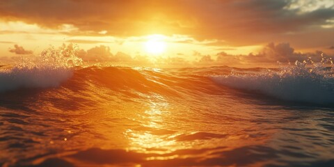 Obraz premium Sunset over ocean waves