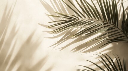 Obraz premium Palm Leaves Shadow on Beige Wall - Minimalist Tropical Background