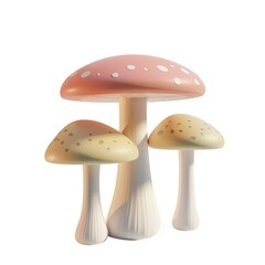Obraz premium Animated mushroom design on a white background, 3D Rendering, isometric isolated on a white background
