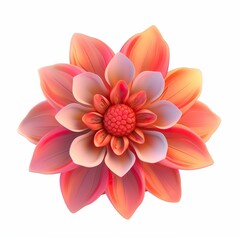 Animated flower design white background, 3D Rendering, isometric isolated on a white background