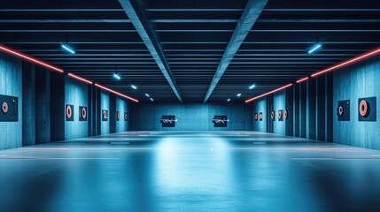 A clean and organized sports shooting range with targets ready for firearms training, emphasizing safety, precision, and skill development