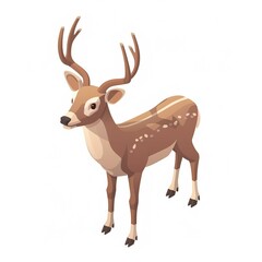 Deer, 3D Rendering, isometric isolated on a white background