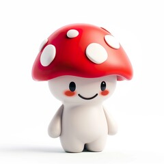 Naklejka premium Cute mushroom character white background, 3D Rendering, isometric isolated on a white background