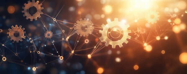 Manager is touching interface with conncetion line of network, management and marketing banner. Generative AI.