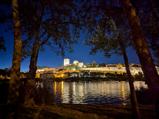 Zamora at night seen form Douro riverside, Zamora province, Spain