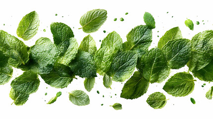 A collection of fresh mint leaves arranged artistically, showcasing their vibrant green color.