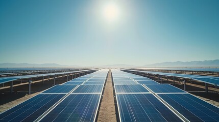 Sprawling Solar Farm in Arid Desert Landscape Harnessing Renewable Energy