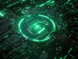 Fototapeta premium Electronic Circuit Board with Green Lights