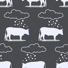Bull and Clouds Modern Pattern. Cattle Farm Rustic. Climat Control Background. Vector