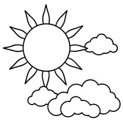 sun with clouds outline coloring book page line art drawing
