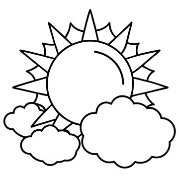 recommend clip art: sun with clouds outline coloring book page line art drawing
