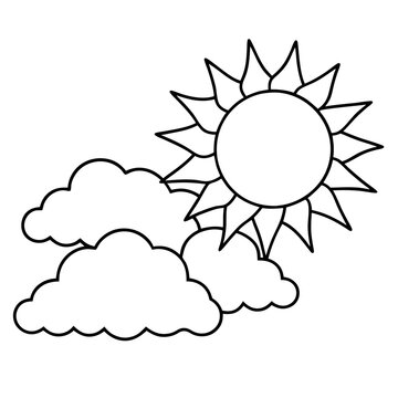 recommend clip art: sun with clouds outline coloring book page line art drawing
