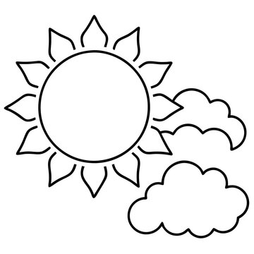 recommend clip art: sun with clouds outline coloring book page line art drawing
