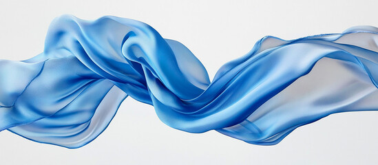 Obraz premium Blue silk scarf floating in the air, white background