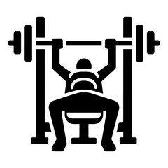 Black bench press exercise vector icon.