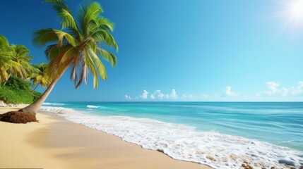Obraz premium Tropical Beach Paradise: Palm Trees, White Sand & Azure Water
