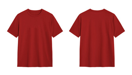 Red T shirt Mockup, Front and Back View on White Background