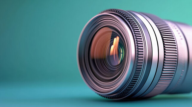 A close up of a camera lens on top of some green background, AI