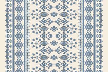 Ikat floral paisley embroidery seamless pattern. Ikat ethnic flower oriental pattern traditional. Motifs African boho. Ethnic ikat floral Border Indian floral Aztec embroidery border