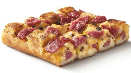 A delicious tray of pizza featuring gooey cheese, spicy pepperoni, and crispy edges