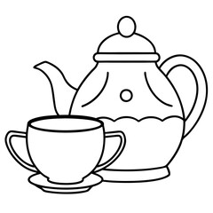 Obraz premium tea set doodle outline coloring book page line art drawing