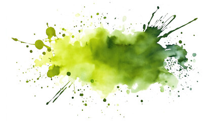 one single light green watercolor aquarelle abstract splash stain isolated on white background