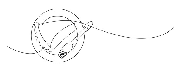 Pumpkin pie. Continuous line drawing. Food frame border doodle.