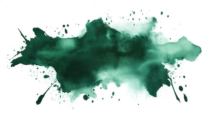 one single dark green watercolor aquarelle abstract splash stain isolated on white background