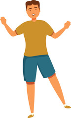 Young man is raising his hands in celebration, expressing joy and excitement